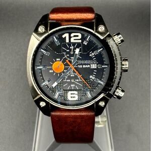 Diesel DZ4204 Men’s Overflow Chronograph Silver Case Brown Leather Watch
